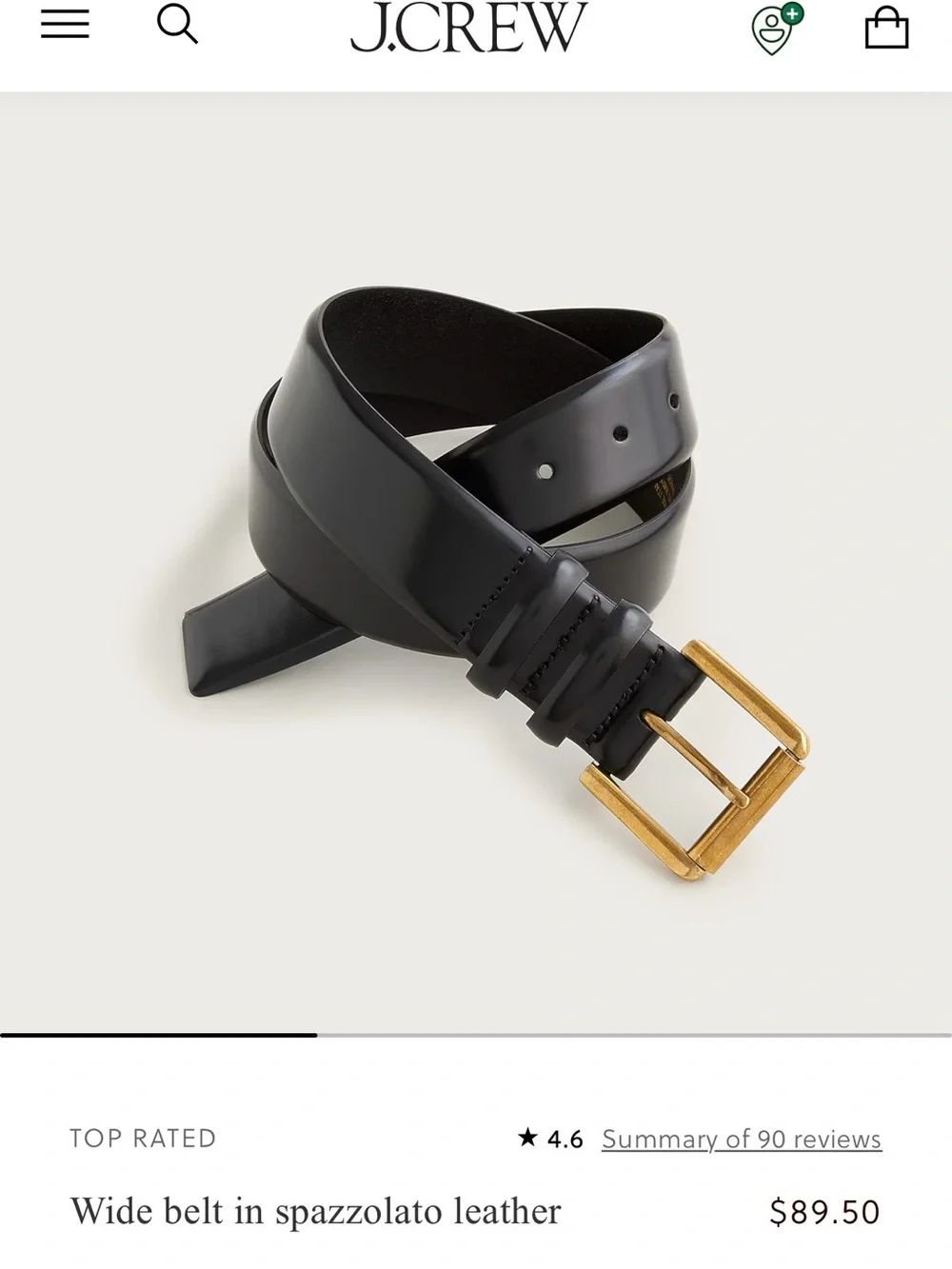 J.Crew Wide Spazzolato Leather Belt Black Gold Buckle Medium - Picture 2 of 6